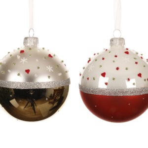 Boule de Noël en verre cœurs rouge