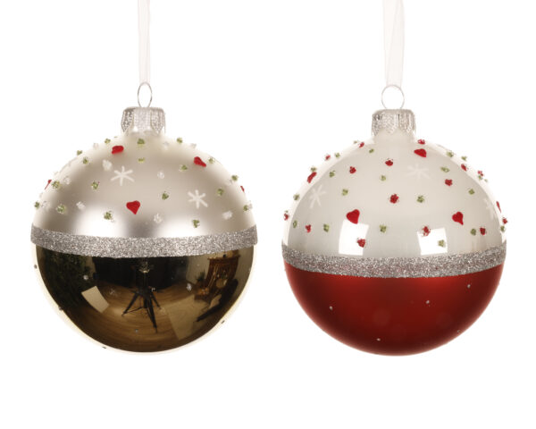 Boule de Noël en verre cœurs rouge