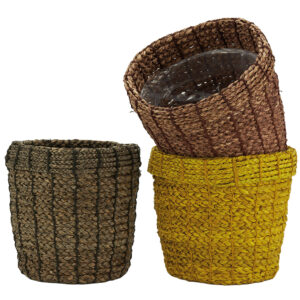 Cache pot en jonc et jute coloré